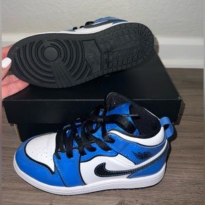 Nike, Air Jordan 1, Mid, size 13c. Gently worn kids tennis shoes, box included.